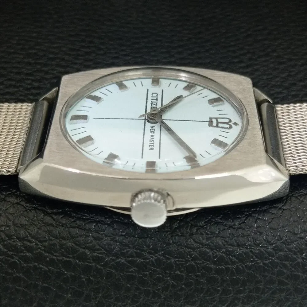 Vintage 1973 Citizen Manual Wound Mens Silver Watch & White accents